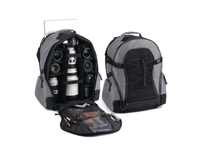 兩組單眼反射數位相機, 七個鏡頭(最大至500mm), 閃光燈。及最大17(TENBA天霸SHOOTOUT Backpack (L) 飛速雙肩背包(黑/銀))